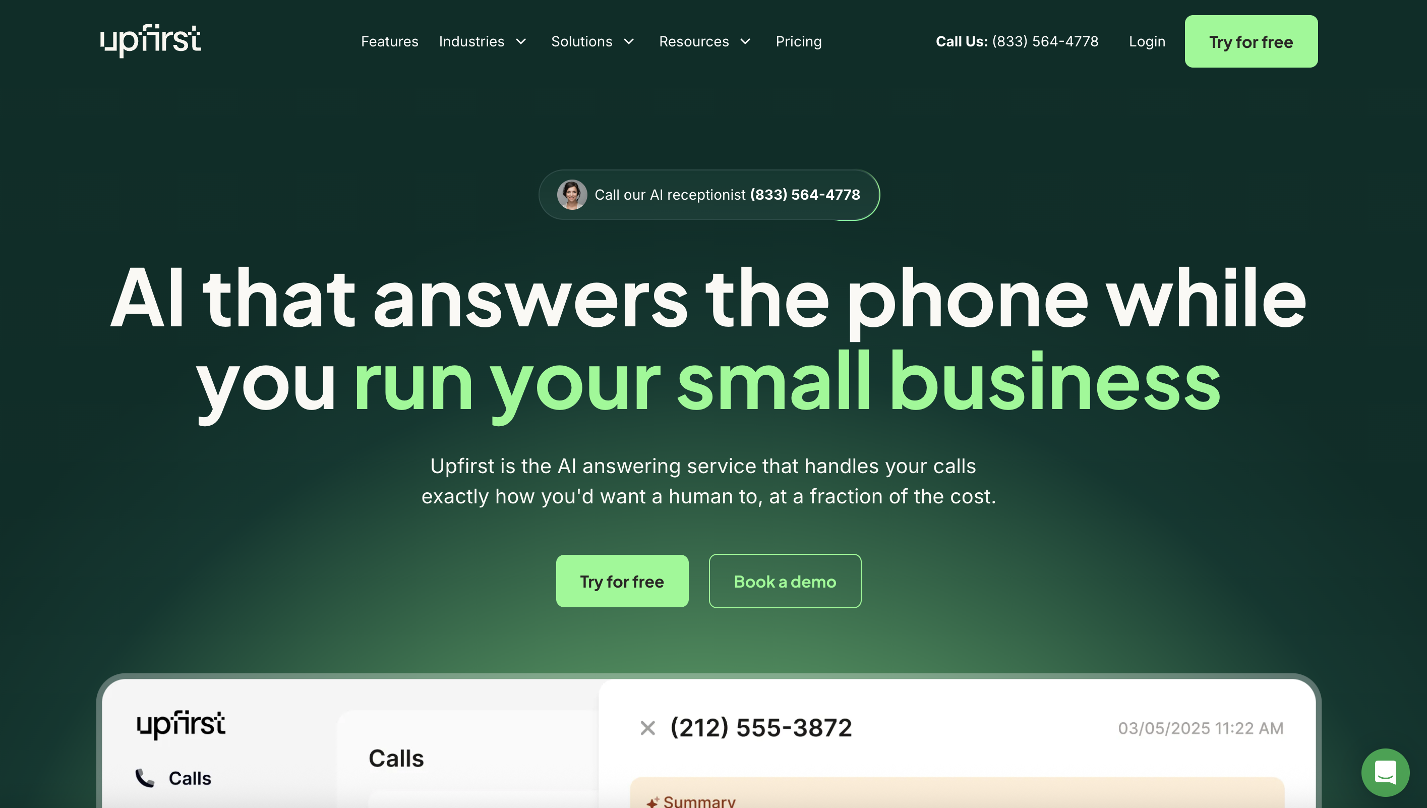 Upfirst AI phone answering service review - Virtual receptionist for small businesses