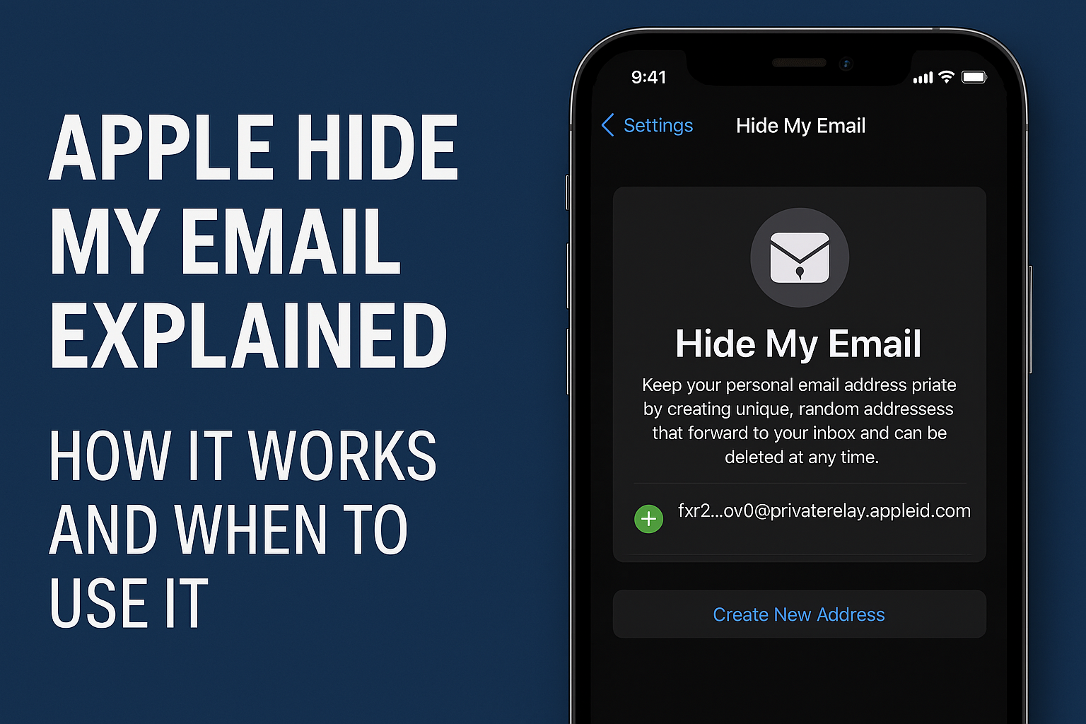 Apple Hide My Email feature on an iPhone