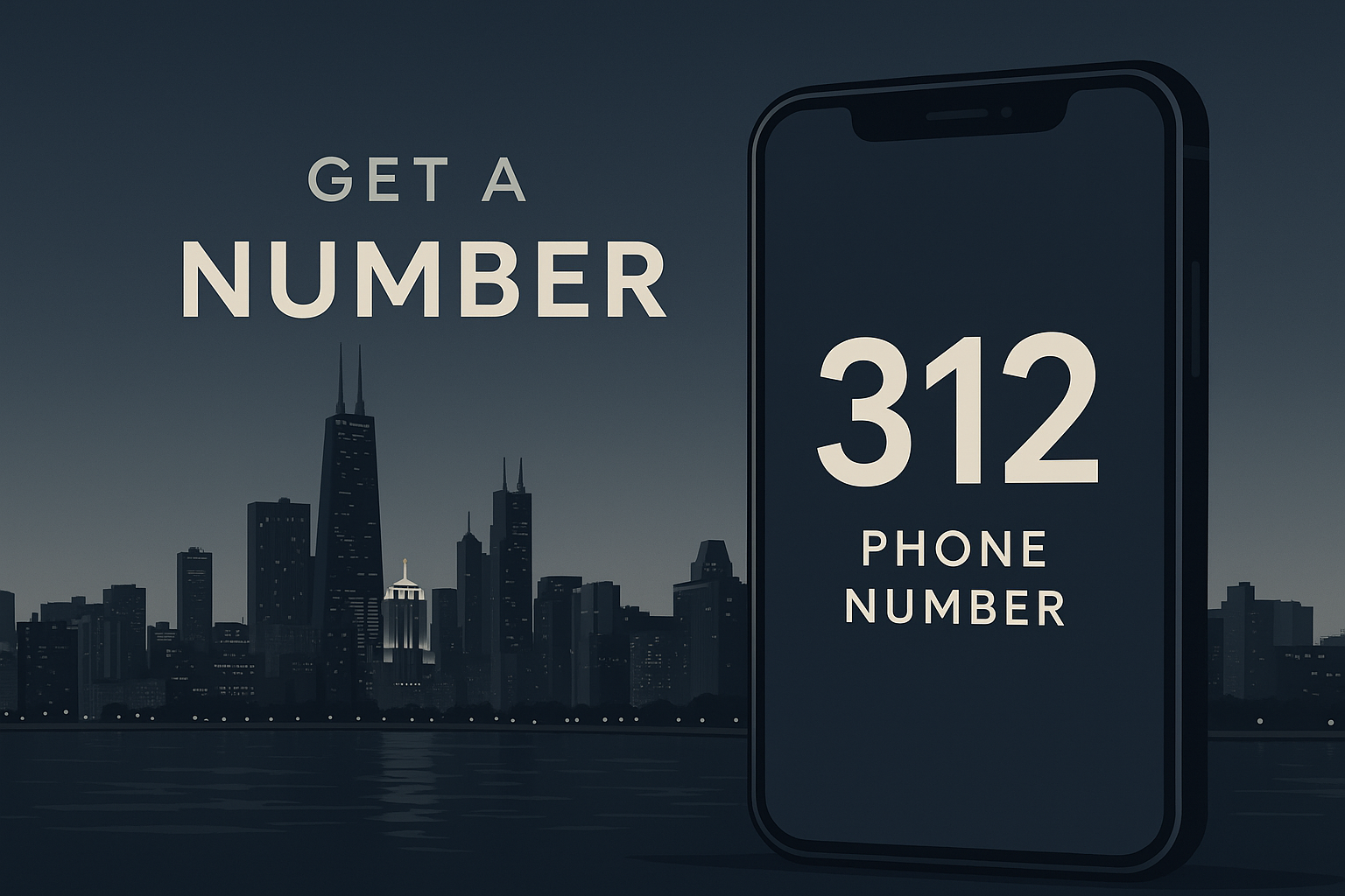Stylized smartphone showing 312 area code over the Chicago skyline